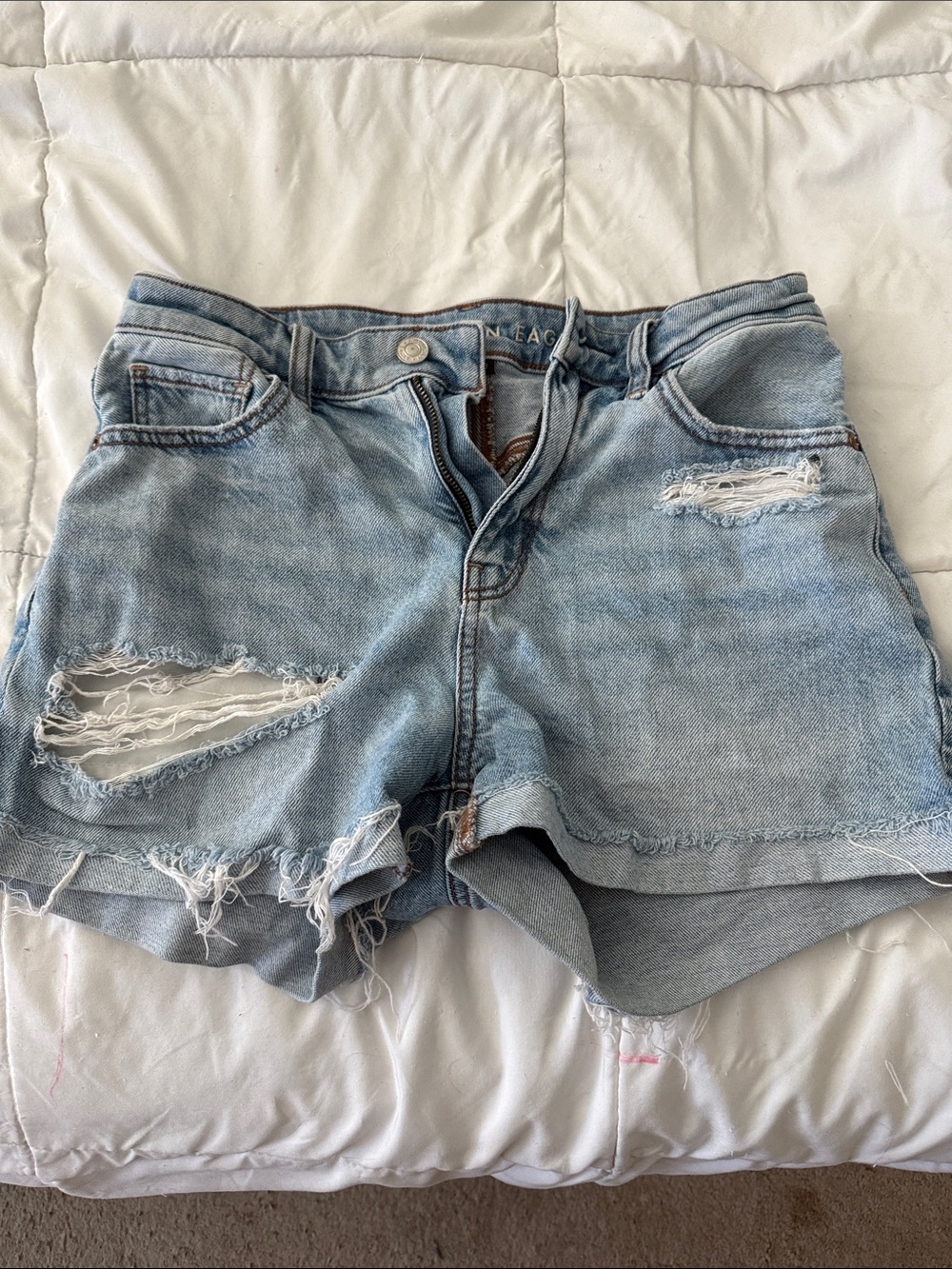American Eagle Outfitters Light Wash Distressed Denim Shorts